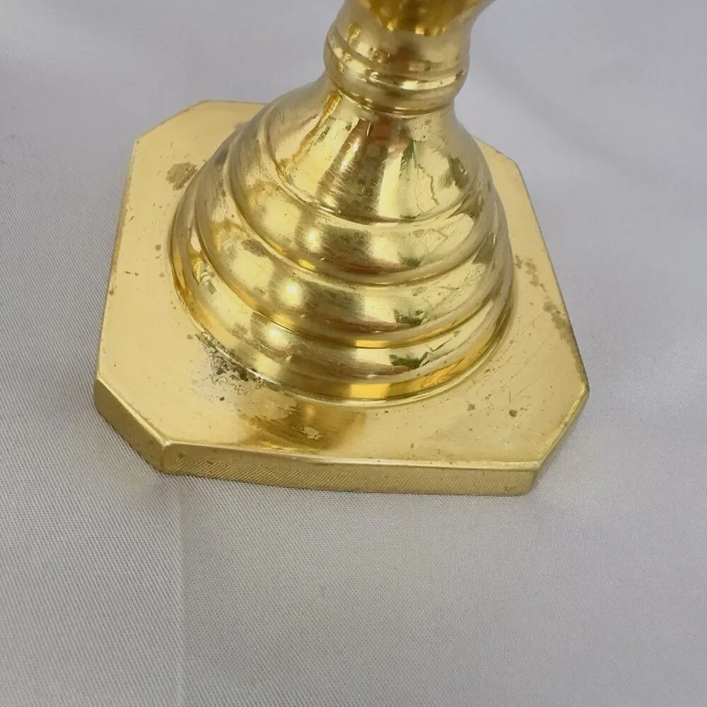 English Brass Beehive Candlesticks Diamond Pattern Victorian Style Pair Vtg